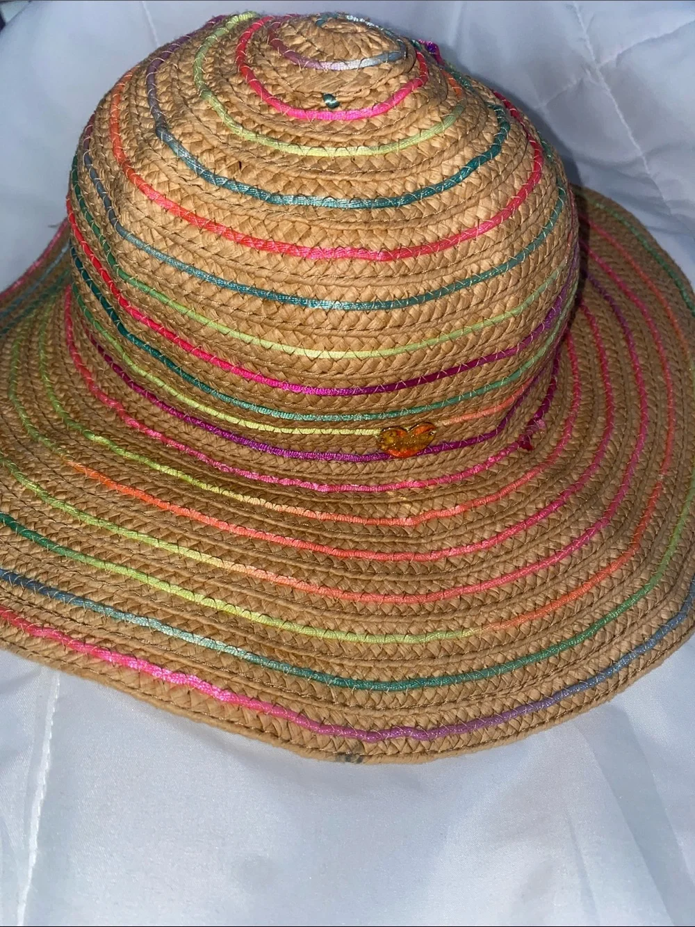 Betsy Johnston Paper Yarn Straw Hat OS bright summer colors floppy hat packable